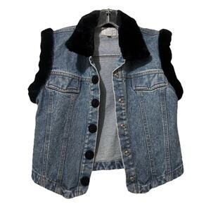 Vintage 90s Museum Collection for The Brass Menagerie Denim Vest Faux Fur Size S